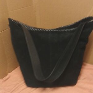 VINCE CAMUTO Elegant Black Suede Tote Bag 14" X 10" X 7" Shoulder Nag
